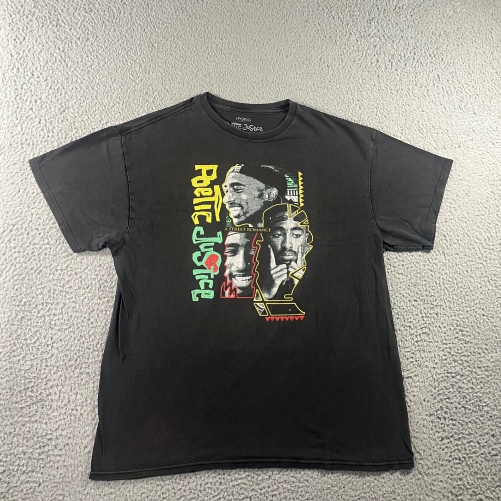 Poetic Justice T-Shirt Men L 2Pac Graphic Tee Faded Black 90s Hip Hop Distressed